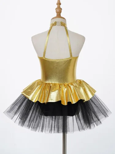 Miniatura 114 de CHICTRY Vestido tutú de ballet con lentejuelas brillantes para niñas y niñas, moderno disfraz de baile latino de jazz
