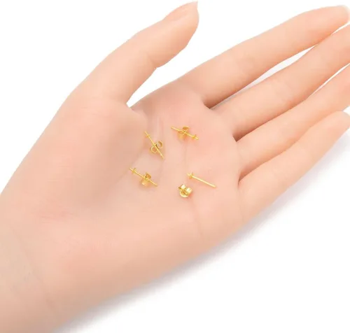 Miniatura 2 de Adabele SS321-3 - 10 piezas de pendientes de plata esterlina chapada en oro amarillo real, 0.035 in, pin de 0.118 in (0.12 pulgadas), pegamento