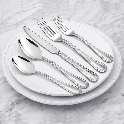 Miniatura 3 de Juego de cubiertos de 20 piezas, HaWare cubiertos de acero inoxidable servicio para 4, vajilla con borde perlado incluye cuchillo/tenedor/cuchara