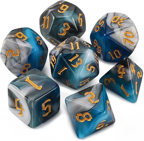 Miniatura 25 de CiaraQ DND - Juego de dados poliédricos con bolsa de dados para juegos de rol de Calabozos y Dragones RPG MTG (fuente negra y blanca)