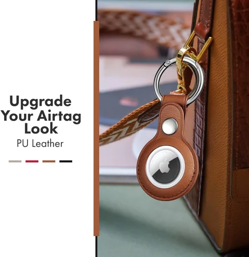 Miniatura 3 de Paquete de 4 llaveros de cuero compatibles con Apple AirTag – Fundas protectoras AirTag de alta calidad con llaveros de metal para llaves, bolsos
