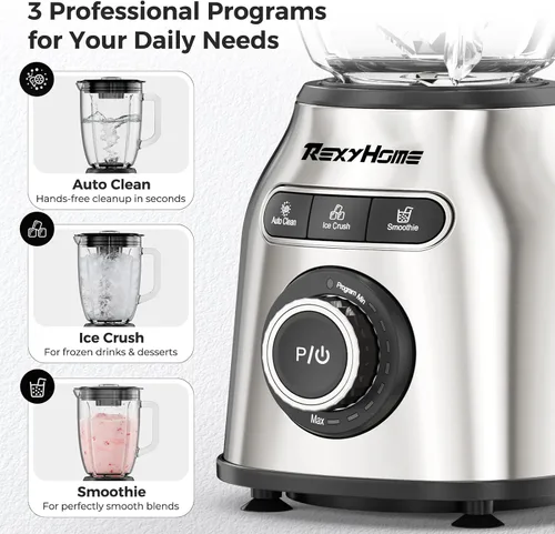 Miniatura 4 de Licuadora con 3 programas, licuadoras de encimera de alta resistencia de 1000 W para cocina, tarro de vidrio de 59 onzas, limpieza automática de 8