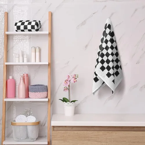 Miniatura 3 de Frienda Juego de 4 toallas de mano a cuadros para baño, cocina, toallas de baño suaves retro de tablero de ajedrez altamente absorbentes para baño