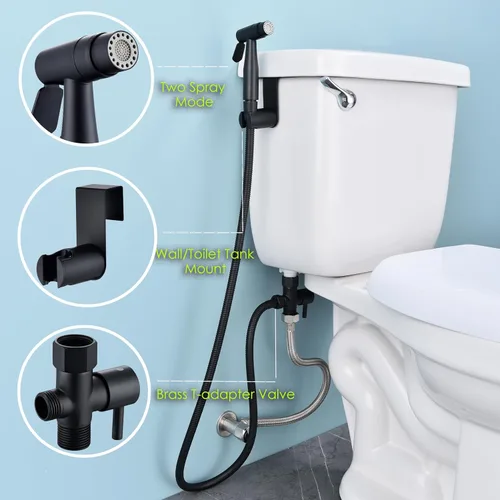 Miniatura 2 de Pulverizador de bidé de inodoro negro mate, accesorio rociador con manguera de acero inoxidable para higiene personal, rociador de inodoro de mano
