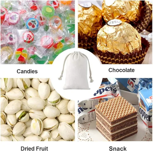Miniatura 4 de SumDirect 20 bolsas de muselina de algodón, mini bolsas de regalo ligeras blancas transpirables con cordón, bolsas de almacenamiento reutilizables