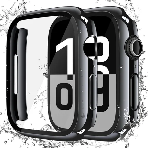 Miniatura 30 de Misxi Paquete de 2 fundas impermeables con botón diseñadas para Apple Watch Series 3 Series 2 de 38mm, funda rígida de policarbonato anticaídas
