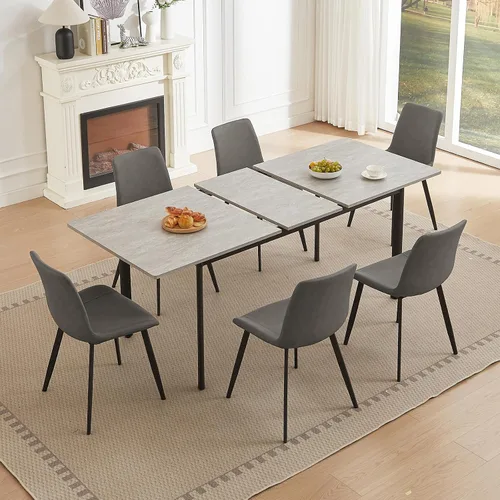 HIPIHOM Juego de mesa de comedor extensible de 63 a 78.7 pulgadas para 6, mesa de cocina moderna con 6 sillas de comedor para 4 a 6 personas, mesa
