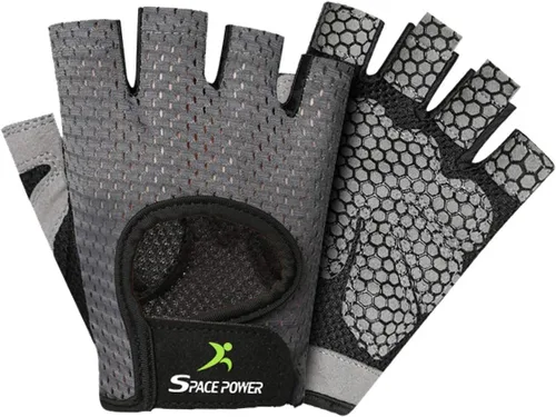 spacepower Guantes de Entrenamiento - Guantes de Gimnasio Ligeros y Transpirables para Ejercicio de Hombres y Mujeres Gris