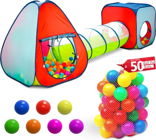 Miniatura 6 de Tienda de campaña para niños con 100 bolas – Pozo de bolas desplegable extragrande de 56 x 50 pulgadas – Casa de juegos para interiores y exteriores
