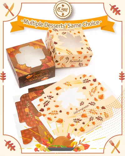 Miniatura 2 de qiqee Caja de panadería de Acción de Gracias con ventana, 36 paquetes de 6 x 6 x 3 pulgadas, cajas de galletas de hojas doradas para el día