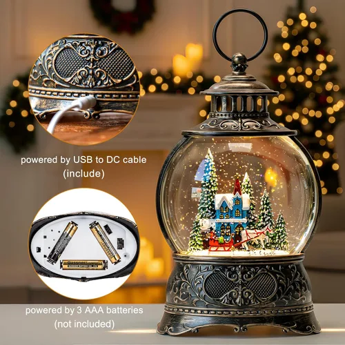 Miniatura 3 de Globos de Nieve de Navidad, Farol de Agua de Navidad con Carruaje e Iglesia Azul, Música y Temporizador de 6 Horas, Faroles Iluminados con Cable