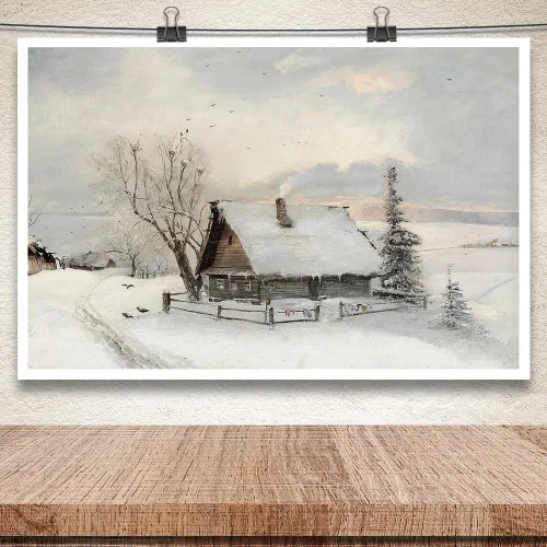Miniatura 2 de Huabsad Lienzo vintage de Navidad con diseño de casa de campo, arte de pared, estilo retro, nieve, invierno, pueblo, paisaje, famoso, pintura al