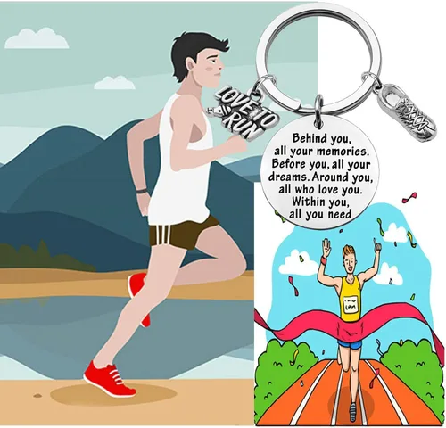 Miniatura 5 de FEELMEM Marathon Runner Gifts Llavero para correr a través de la pista de campo, joyería de maratón para correr, regalo de pista de regalo