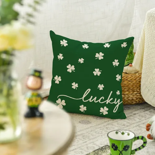 Miniatura 3 de AVOIN colorlife Funda de almohada de trébol de la suerte del día de San Patricio, 18 x 18 pulgadas, funda de cojín verde trébol para decoración
