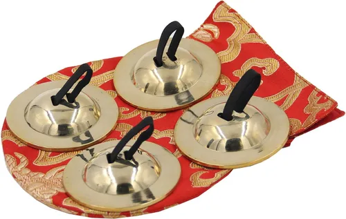 Miniatura 9 de DharmaObjects - 2 pares de dedos de latón profesional platillos zills danza del vientre bolsa de seda (rosa)