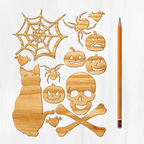 Miniatura 25 de Ajoure Fine Lasercut Embelishments # Lindas calabazas y árboles espeluznantes Halloween Vintage chapa madera contrachapada silueta para manualidades