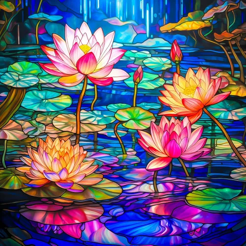 Bgraamiens Rompecabezas de Vidrio Manchado Lirio de Agua - Rompecabezas de 1000 Piezas de Arte Floral para Adultos, Desafío de Colores con Diseño de