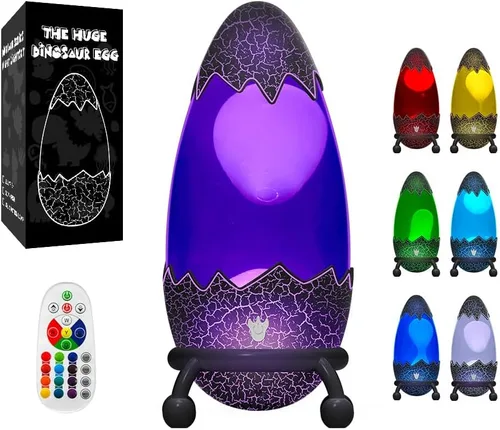 Lámpara de movimiento líquido con diseño de huevo de dinosaurio agrietado, luz nocturna retro para dormitorio, 17 modos de cambio de color, luz de