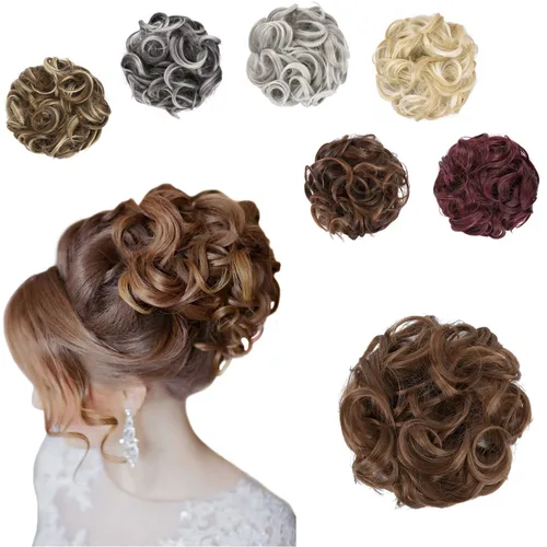 Miniatura 10 de Elaine Extensión de Moño Grande y Desordenado Cabello Rizado Moños Piezas de Cabello para Mujeres Sintético Ondulado Coleteros Grandes Gruesos Punta