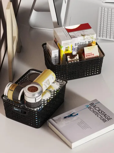Miniatura 8 de WYT Cesta organizadora de almacenamiento tejida, paquete de 6 cestas de tejido de plástico negro, 10.1 x 7.55 x 4.1 pulgadas