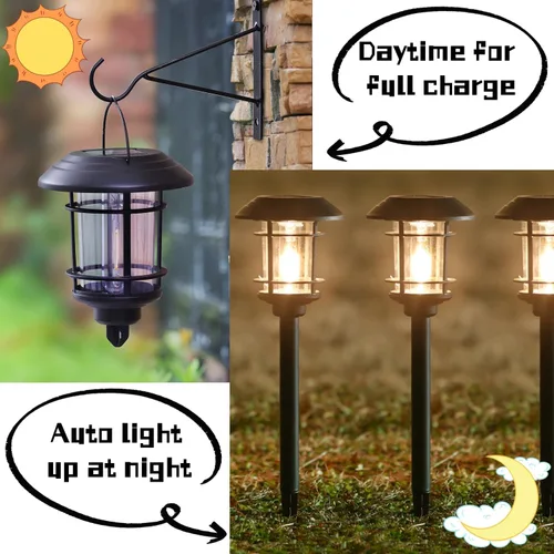 Miniatura 3 de Dynaming - Juego de 6 luces solares de doble uso para caminos al aire libre, lámparas colgantes solares de jardín con bombilla Edison, iluminación