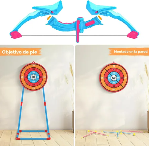 Miniatura 7 de Paquete de 2 juegos de arco y flecha para niños, juego de juguetes de tiro con arco iluminado con 14 flechas de ventosa y diana de pie, juguetes
