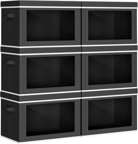 Miniatura 15 de Homsorout Contenedores de almacenamiento plegables con tapas, contenedores de almacenamiento apilables con ventana, paquete de 3 contenedores
