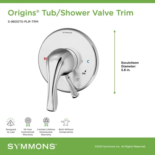 Miniatura 3 de Symmons S-9600TS-PLR-TRM Origins - Moldura de válvula de bañera/ducha (válvula no incluida)