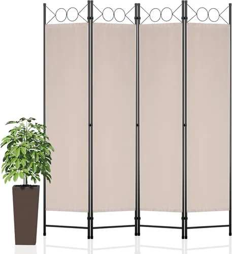Miniatura 10 de Divisor de habitación, pantalla de privacidad plegable de 4 paneles, divisores de habitación con marco de acero de 6 pies, montaje libre, separador