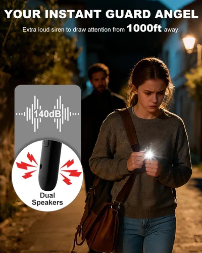 Miniatura 2 de Alarma de seguridad personal para mujeres, alarma de seguridad recargable impermeable, sirena extra fuerte de 140 dB con luz estroboscópica SOS