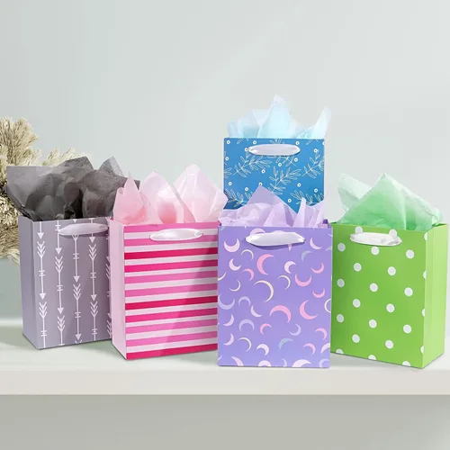 Miniatura 2 de Paquete de 12 bolsas de regalo de varios tamaños y diseños, bolsas de regalo a granel con papel de seda