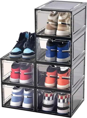 Miniatura 9 de Caja de almacenamiento para zapatos KEFA XL, paquete de 6 cajas de zapatos de plástico transparente apilables, organizador de cajas de zapatos