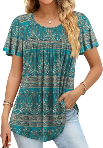Anymiss Camisetas tipo túnica de primavera 2025 para mujer, estilo casual, elegante, manga corta, ajuste holgado, M-3X