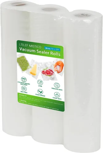 L'ELEF MISTICO Bolsas selladoras al vacío para alimentos, 11''X20' (3 rollos) sin BPA, bolsas ahorradoras de alimentos para sellador, bolsas de