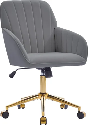 Miniatura 12 de Silla de oficina de terciopelo a rayas, silla ergonómica giratoria de 360° con respaldo alto, base dorada y ruedas, silla moderna de altura Rosa