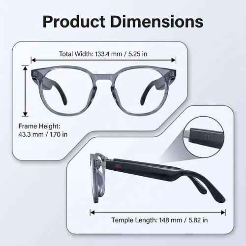 Miniatura 9 de Lentes de traducción Bluetooth inalámbricos inteligentes AI para hombres/mujeres con altavoces/Bluetooth y más de 140 idiomas traducción