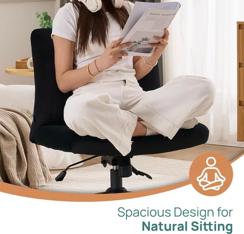 Miniatura 6 de NYPOT Silla de escritorio sin brazos con ruedas para sentarse cruzado - Silla sin brazos amplia para piernas cruzadas - Taburete de tocador Negro