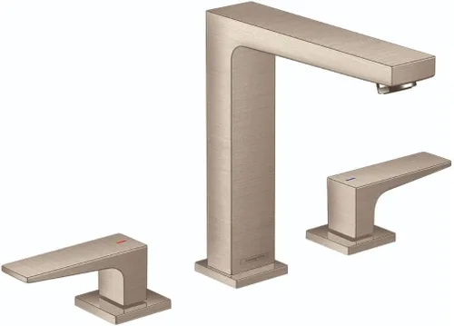 hansgrohe Metropol 32517821 - Grifo moderno para lavabo de baño de bajo flujo con 2 manijas y 3 7 pulgadas de alto en níquel cepillado, 32517821