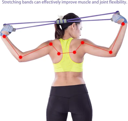 Miniatura 7 de Figura 8 bandas de resistencia para yoga, fitness, bandas de entrenamiento de resistencia para mujeres con asas para brazos, hombros, entrenamientos