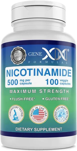 Genex Formulas - Nicotinamida 500 mg Vitamina B3 Cápsulas de niacina sin rubor para una piel sana - Las píldoras de suplemento de niacinamida ayudan