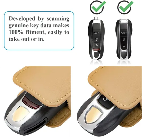 Miniatura 5 de AeroBon Funda de Cuero Genuino para Llaves Bolsa de Cuero para Llaves Compatible con Llavero Porsche (Beige)