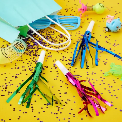 Miniatura 2 de Juvale Hacedores de ruido y cuernos para fiestas, cuernos y sopladores de fiesta a granel, fabricantes de ruido de flecos de oropel para niños
