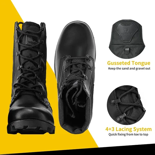 Miniatura 5 de Botas militares de WIDEWAY para hombres, botas de combate de jungla tácticas de cuero resistente al deslizamiento, negras, para hombres, todo