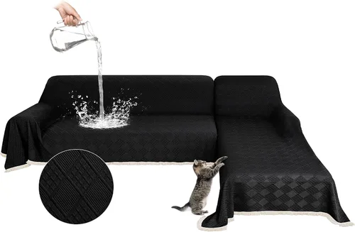 Miniatura 11 de Fundas impermeables para sofá modular en forma de L, 2 piezas, lavable, en forma de L, protector de muebles acolchado de jacquard para perros, Gris