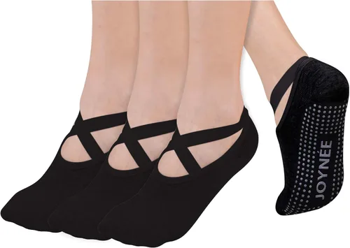JOYNÉE Calcetines de yoga antideslizantes para mujer con agarres, ideales para pilates, barras, bailes, hospitales, fitness, 3 pares