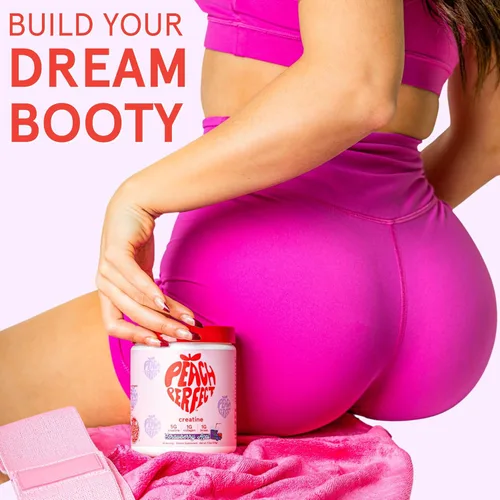 Miniatura 2 de Polvo de Monohidrato de Creatina Peach Perfect, Creatina para el Crecimiento de Glúteos para Mujeres con Colágeno, BCAAs, 5g de Creatina Vegana