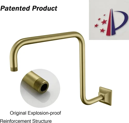 Miniatura 8 de Brazo de ducha de cuello de cisne de 16 pulgadas, extensión de cabezal de ducha dorado con brida única, conexión estándar de 1/2 pulgada Brida