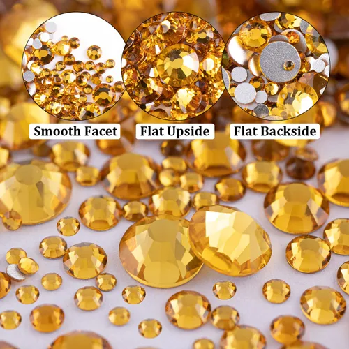 Miniatura 5 de 4520 diamantes de imitación para uñas, de 0.069 a 0.236 pulgadas, coloridos, dorados, con parte trasera plana, redondos, brillantes
