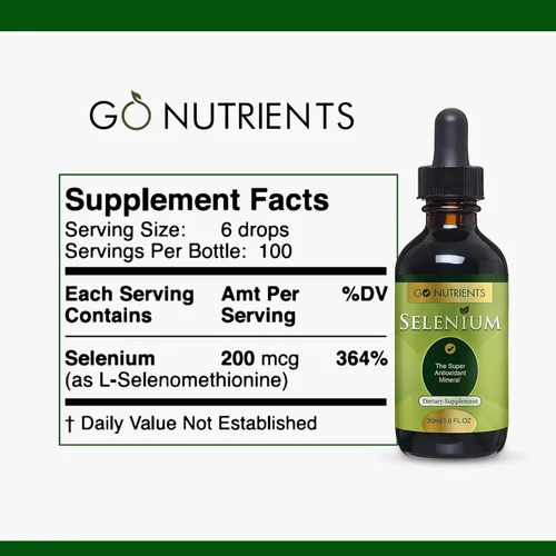 Miniatura 2 de Go Nutrients Gotas líquidas de selenio - 200 mcg de selenometionina para hombres y mujeres - Suplemento puro de apoyo tiroideo - Tintura de alta