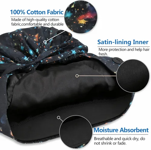 Miniatura 3 de QBA Gorra de trabajo ajustable con botón, gorro forrado de satén, gorro de trabajo de algodón, banda elástica para atar en la espalda, unisex